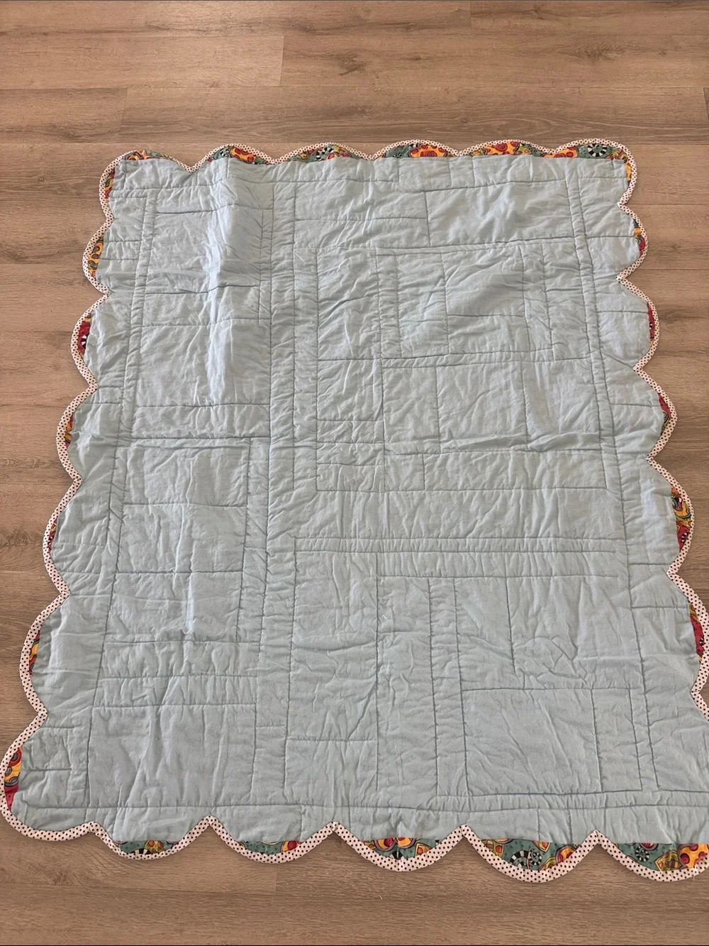 Handmade Patchwork Floral Quilt Size 43x52 inches Bright Colorful Polka Dots